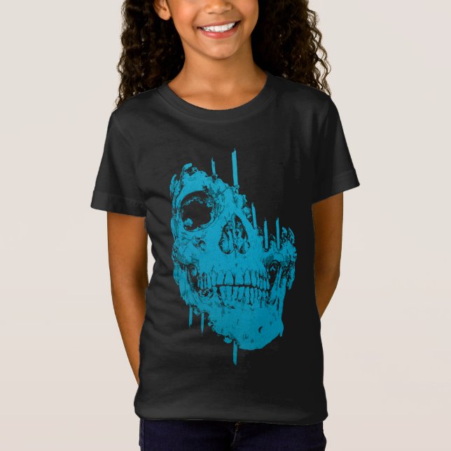 Camiseta Crânio Congelado: Decadência Azul Sinistra (Frente)