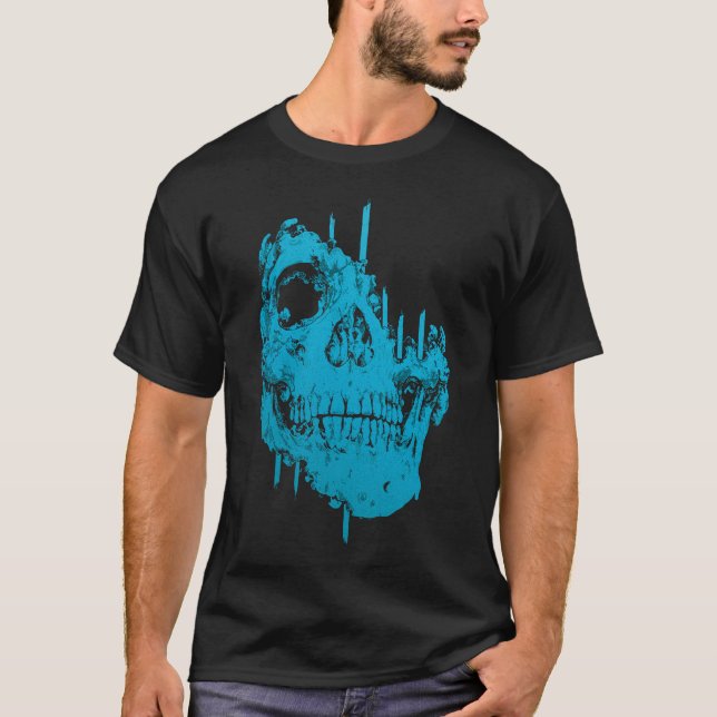 Camiseta Crânio Congelado: Decadência Azul Sinistra (Frente)
