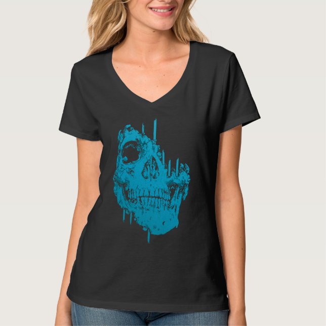 Camiseta Crânio Congelado: Decaimento Azul Sinistro (Frente)