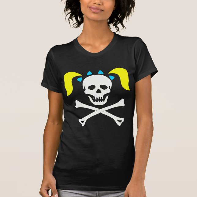 Camiseta Crânio & Crossbones da menina com a mulher da (Frente)