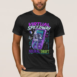 Camiseta Crânio Cyberpunk Virtual Speedway Synthwa