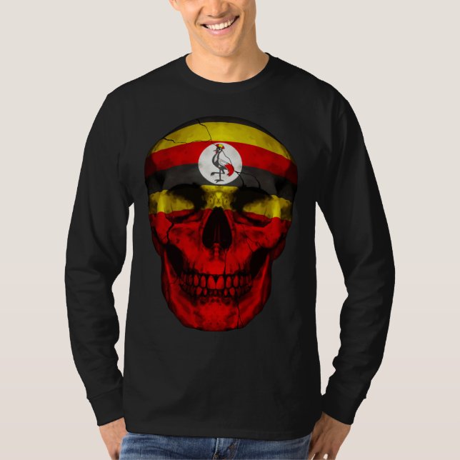 Camiseta Crânio da Bandeira de Uganda Raízes Ugandenses Org (Frente)