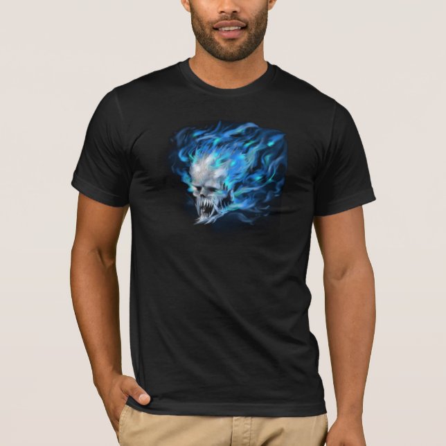 Camiseta Crânio da chama azul (Frente)