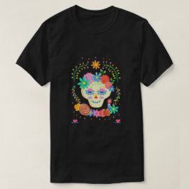 Camiseta Crânio de açúcar branco colorido Día de los Muerto