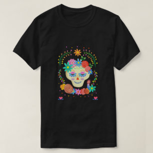 Camiseta Crânio de açúcar branco colorido Día de los Muerto