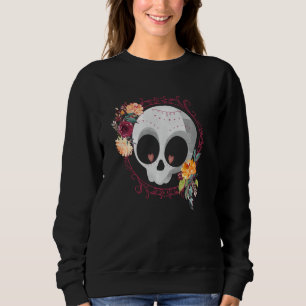 Camiseta Crânio de açúcar branco com Rosas e flores
