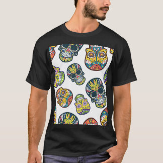 Camiseta Crânio de açúcar colorido: padrão intrincado.