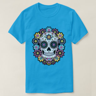 Camiseta Crânio de Açúcar com Flores Coloridas