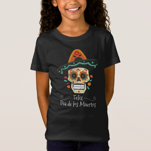 Camiseta Crânio de açúcar com o chapéu de Muertos | Camiset (Frente)