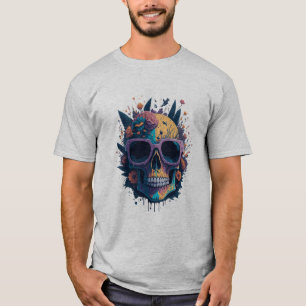 Camiseta Crânio De Açúcar Com Óculos E Flores