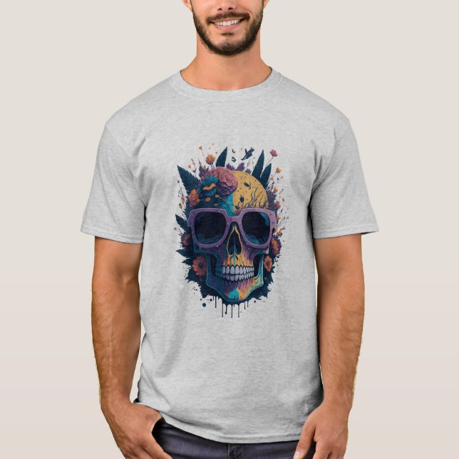 Camiseta Crânio De Açúcar Com Óculos E Flores (Frente)