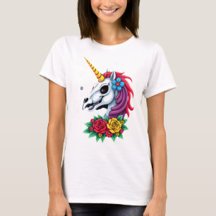 Camiseta Cranio de Açúcar de Unicórnio Arte Mexicana, Camis