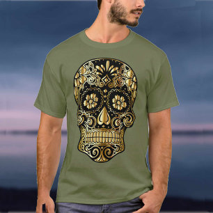 Camiseta Crânio de Açúcar Dia Mexicano da Arte Cultural Mor