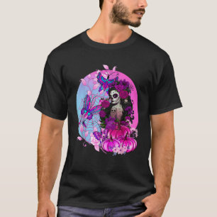 Camiseta Crânio de Açúcar do Halloween, cor-de-rosa, com te