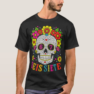 Camiseta Cranio de Açúcar Engraçado Seis Sete 67 Meme Dia d
