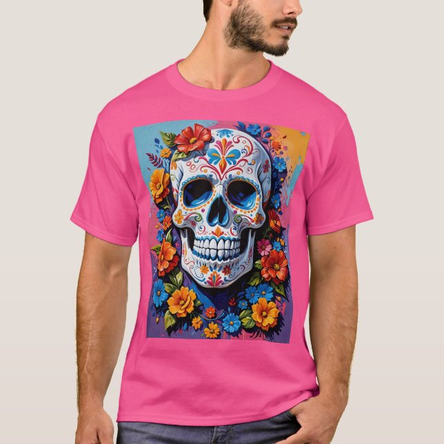 Camiseta Crânio De Açúcar Floral Día De Los Muertos Tee (Frente)