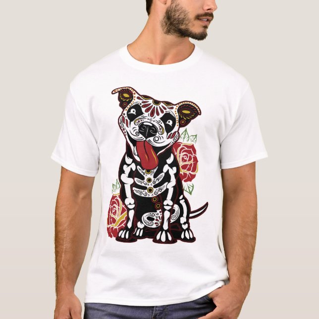 Camiseta Crânio de Açúcar Pitbull para Mulheres, Homens Pit (Frente)