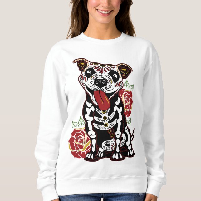 Camiseta Crânio de Açúcar Pitbull para Mulheres Pitbull Pai (Frente)