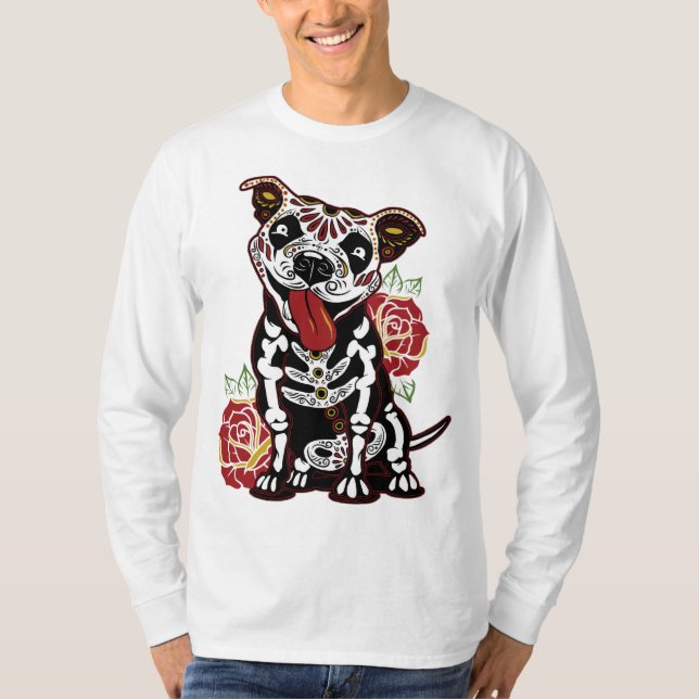 Camiseta Crânio de Açúcar Pitbull para Mulheres Pitbull Pai (Frente)