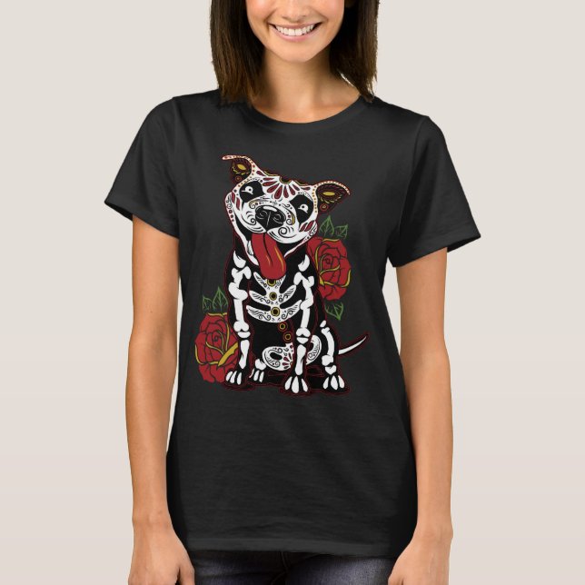 Camiseta Crânio de Açúcar Pitbull para Mulheres Pitbull Pai (Frente)