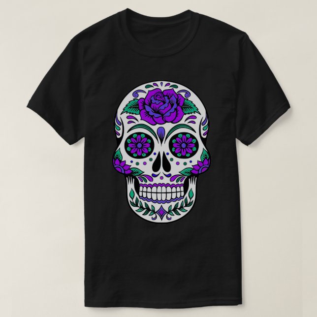 Camiseta Crânio de açúcar Rosa púrpura  (Frente do Design)