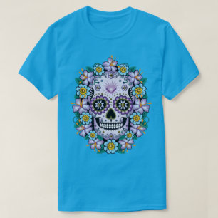 Camiseta Crânio de Açúcar Roxo com Flores