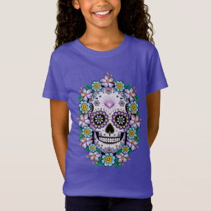 Camiseta Crânio de Açúcar Roxo com Flores