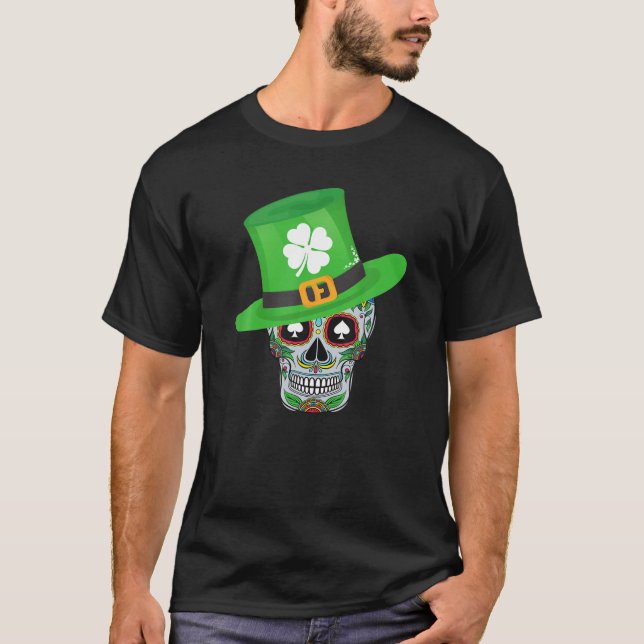 Camiseta Crânio de Açúcar Saint Patricks Day Shamrock Hat G (Frente)