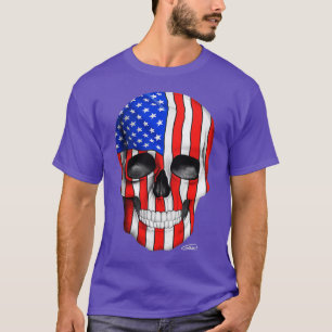 Camiseta Crânio De Bandeira Americano Em Fundo Escuro