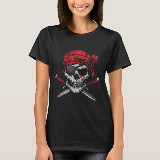Camiseta Crânio De Bandeira Pirata E Esqueleto Crossbones (Frente)