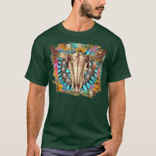 Camiseta Crânio De Boho Ocidental Com Gemstone Turquoise Su