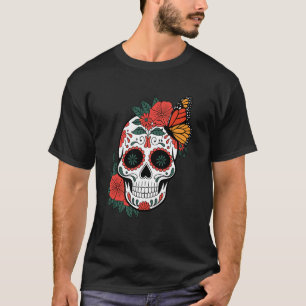 Camiseta Crânio de Borboleta Monarca Cinco De Mayo Hallowee