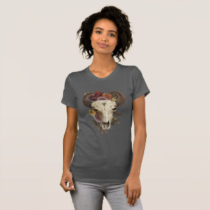 Camiseta Crânio de Búfalo Floral Vaqueira