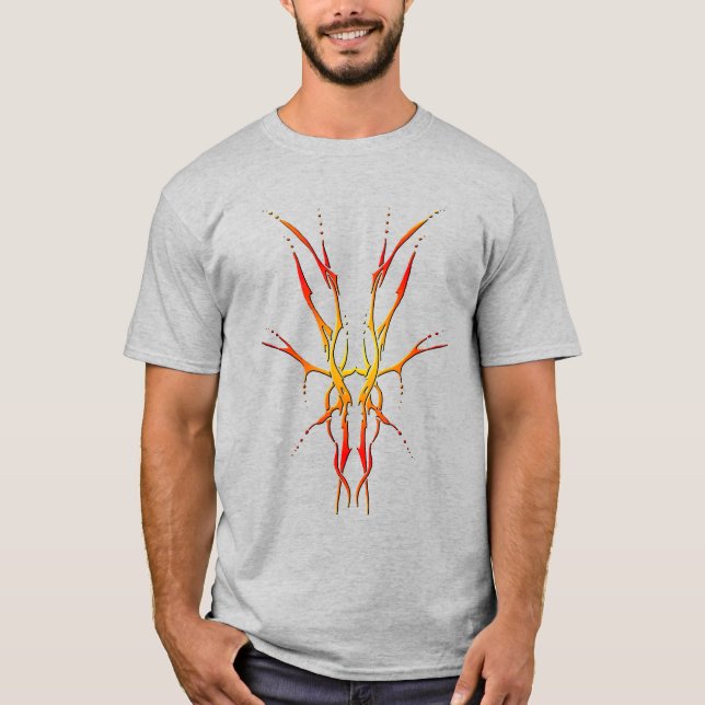 Camiseta Crânio de Cervo Tribal Chama Desenho de Caça (Frente)