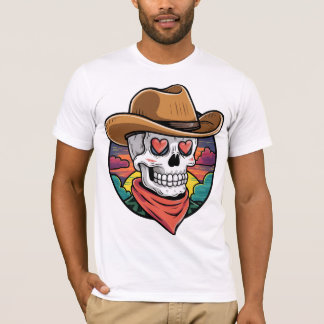 Camiseta Crânio de cowboy bonito - olhos cardíacos