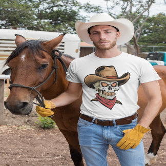 Camiseta Crânio de cowboy bonito - olhos cardíacos