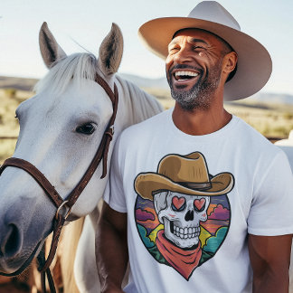 Camiseta Crânio de cowboy bonito - olhos cardíacos