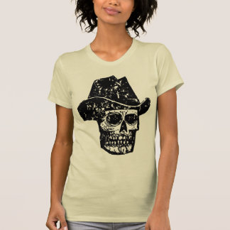 Camiseta Crânio de Cowboy Vintage com Chapéu Western Antigo