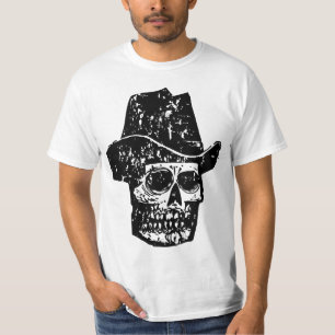 Camiseta Crânio de Cowboy Vintage com Chapéu Western Antigo