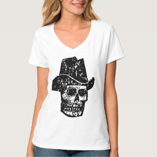 Camiseta Crânio de Cowboy Vintage com Chapéu Western Antigo