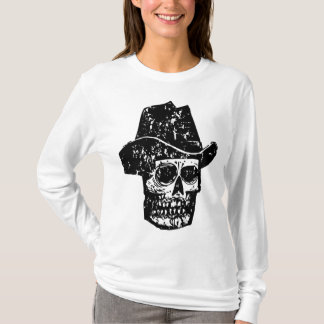 Camiseta Crânio de Cowboy Vintage com Chapéu Western Antigo