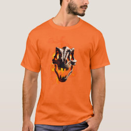 Camiseta Crânio de Dinossauro Retrô Morto Queimando no Fogo