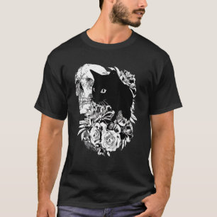 Camiseta Crânio de Esqueleto Assustador Gato Preto Rosa Cos