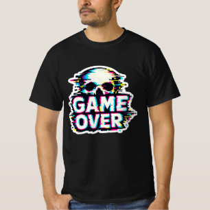 Camiseta Cranio de Falha no Jogo - Jogos Retro Cyberpunk T-