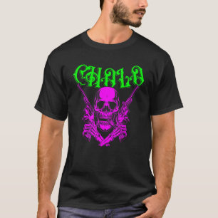 Camiseta Crânio De Gângster Cholo Com Pistolas Cruzadas 1
