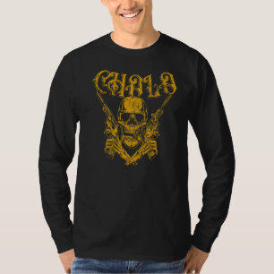 Camiseta Crânio De Gângster Cholo Com Pistolas Cruzadas 1