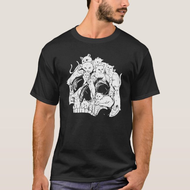 Camiseta Crânio de Gato Kitty Esqueleto Fantasia de Hallowe (Frente)
