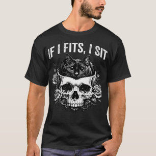 Camiseta Crânio de Gato Preto Gótico Humor Minimalista Se C