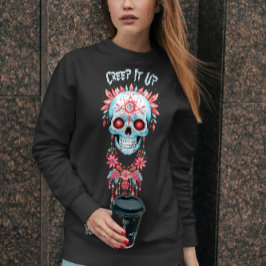 Camiseta Crânio de Halloween Azul, Cor-de-rosa, Moderno e P