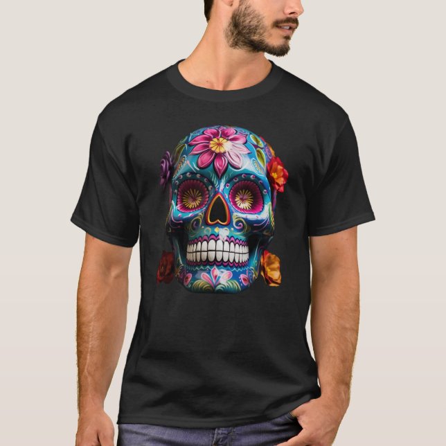 Camiseta Cranio de Halloween da Herança Hispânica (Frente)
